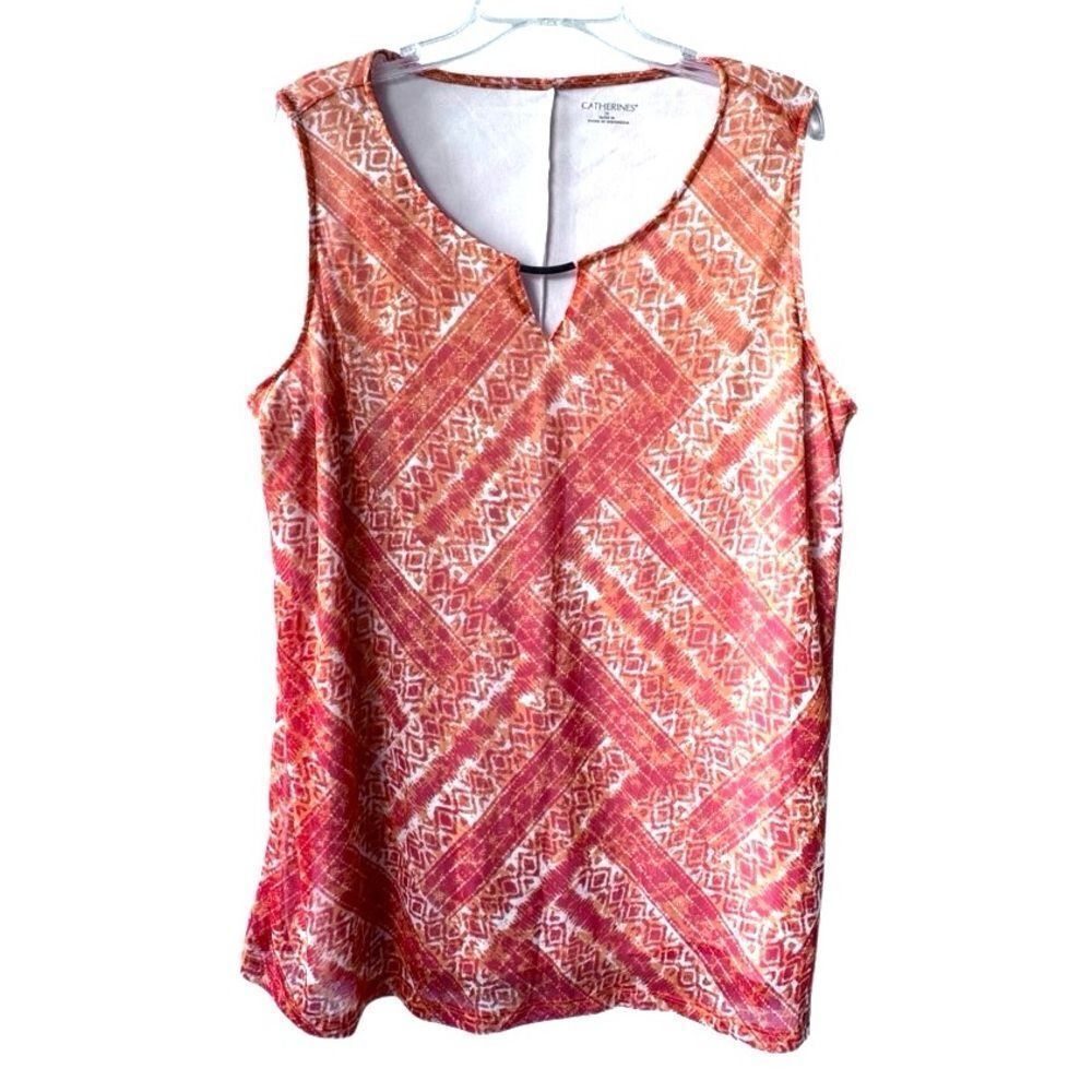 Catherines Sleeveless Top Orange White Lined Chic SZ 1X